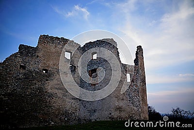 Evening above tower ruin of Oponice castle, Slovakia. Stock Photo