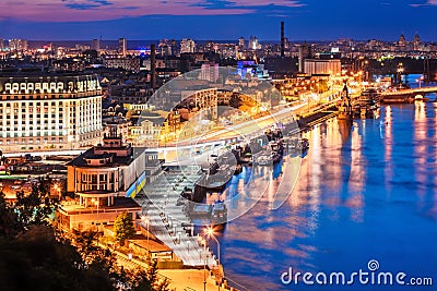 Evening aerial scenery of Kyiv, Ukraine Stock Photo