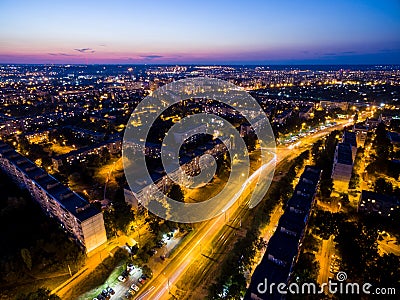 Evening aerial view to street with cars, Kharkiv, Ukraine Stock Photo