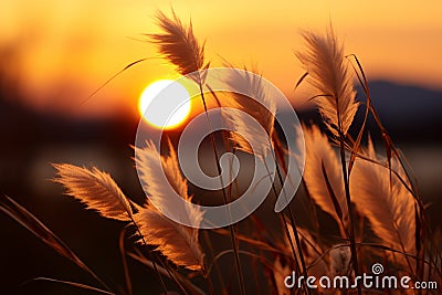 Evening beauty grass flower silhouette in the soft glow of sunset Stock Photo