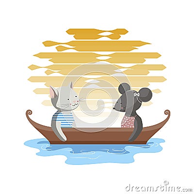 Evening in a boat Vector Illustration