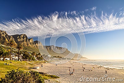 Evening at Camps Bay Beach - Cape Town, South Africa Stock Photo