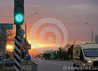 Evening city. Tambov at sunset. Editorial Stock Photo