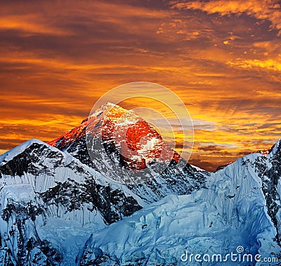 Evening colored view of Everest from Kala Patthar Stock Photo