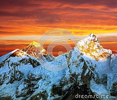 Evening colored view of Everest from Kala Patthar Stock Photo