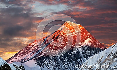 Evening colored view of Mount Everest from Gokyo Ri Stock Photo