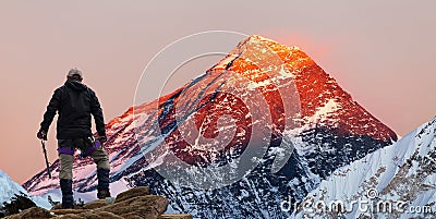 Evening colored view of Mount Everest with tourist Editorial Stock Photo