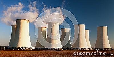 Evening colored view of Nuclear power plant Stock Photo