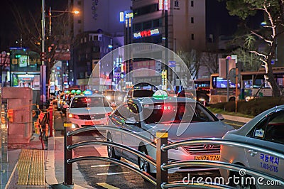 Evening column of a taxi. Editorial Stock Photo