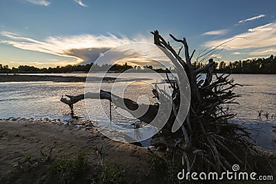 Evening Dnieper river covered with haze Stock Photo