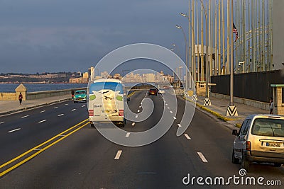 Evening drive along the Malecon, Havana, Cuba Editorial Stock Photo