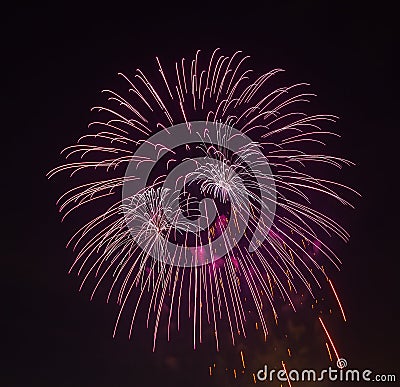 The evening fireworks in the sky in honor of celebration of Victory Day Stock Photo