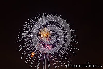 The evening fireworks in the sky in honor of celebration of Victory Day Stock Photo