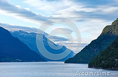 Evening Hardangerfjord landscape. Stock Photo