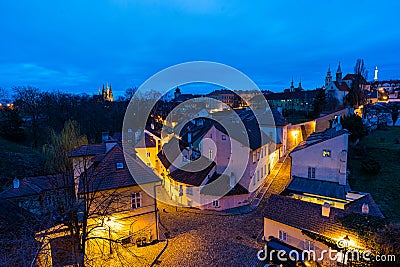 Evening illuminated Prague, a place for romantic walks Stock Photo