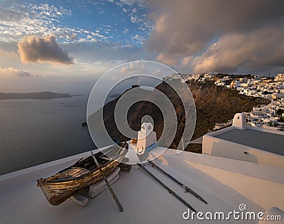 Evening on the island of Santorini. Fira. Greece. Editorial Stock Photo