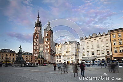 Evening at Krakow main square Stock Photo