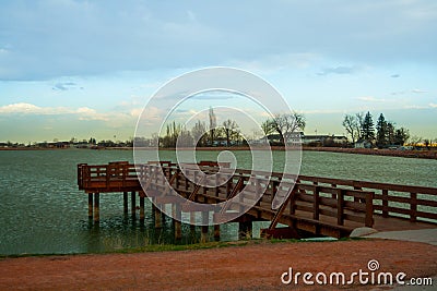 Evening on Lake and Pier Stock Photo