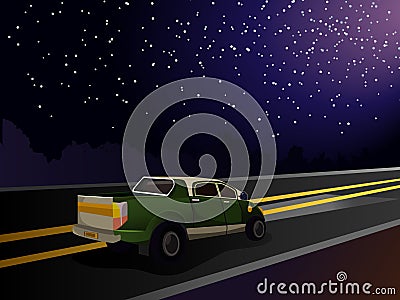 Evening landscape. The car rides on the highway. Stock Photo