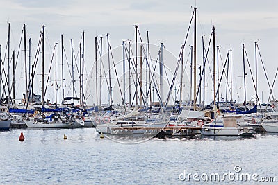 Evening landscape. Marina. Yachts standing in port. Stock Photo