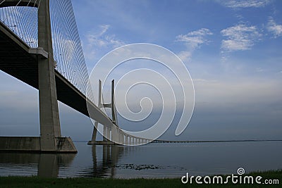 Evening landscape with Vasco da Gama Bridge Stock Photo