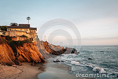 Evening light on cliffs at Wood`s Cove, in Laguna Beach, Orange County, California Stock Photo