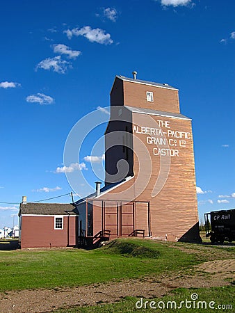 Historic Grain Elevator in Evening Light on the Great Plains, Castor, Alberta, Canada Editorial Stock Photo