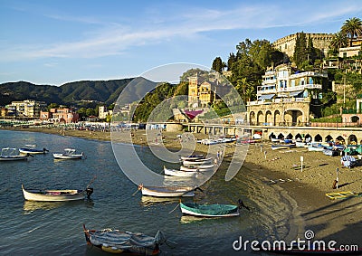 Evening on the Ligurian beach at Levanto, La Spezia. Editorial Stock Photo