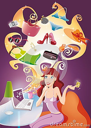 Evening on line shopping Vector Illustration