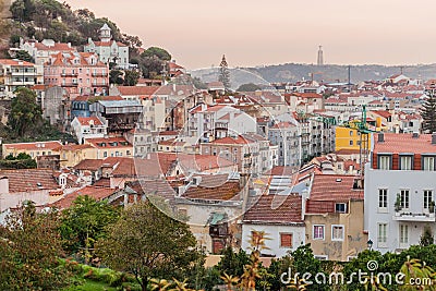Evening Lisbon from Miradouro da Graca viewpoint, Portug Stock Photo