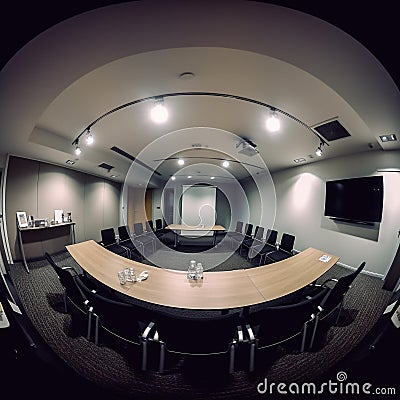 Evening Meeting Room with Projector and Refreshments Stock Photo