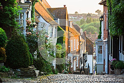 Evening in Mermaid Street, Rye, East Sussex, England. Stock Photo