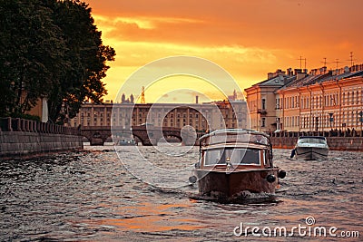 Evening at the Neva river in Saint Petersburg, Rus Editorial Stock Photo