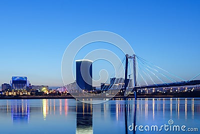 Evening and night Krasnoyarsk, panorama night city. Stock Photo