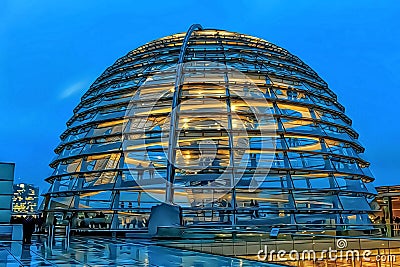 Evening over Reichstag Dome, Bundestag, Berlin, Germany - Original Digital Art Painting Stock Photo