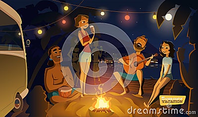 Evening party in the bay Vector Illustration