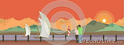 Evening pier Vector Illustration