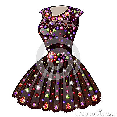 Evening Princess dress inlaid with precious stones Vector Illustration