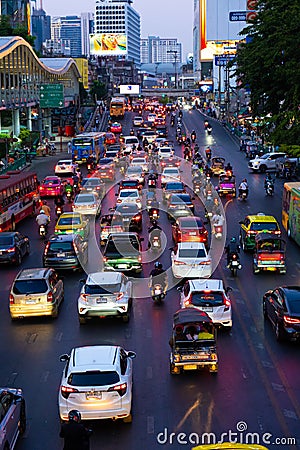 Evening rush hour in Bangkok. A lot of cars are stuck in traffic Editorial Stock Photo