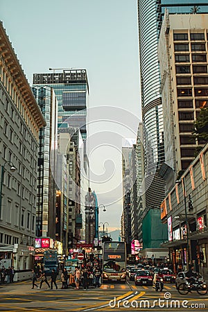 Evening rush hour at the Nathan Road in Kowloon in Hong Kong Editorial Stock Photo