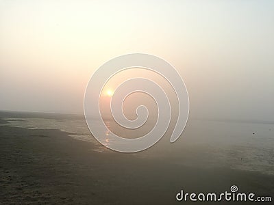 Evening scene at the bank of river chenab Stock Photo
