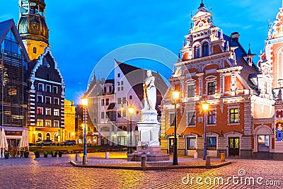 Evening scenery of the Old Town Hall Square in Riga, Latvia Stock Photo