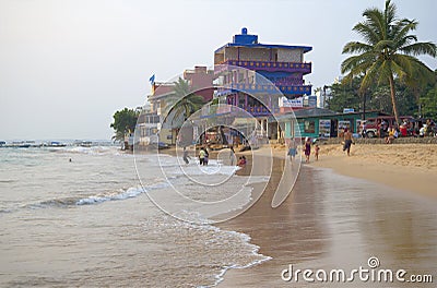 Evening on the shores of the Indian Ocean. Hikkaduwa, Sri Lanka Editorial Stock Photo