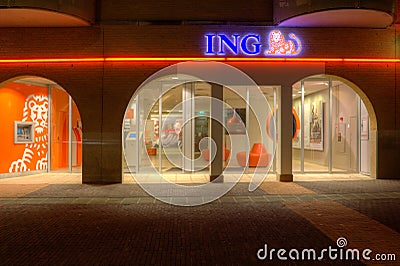 Evening shot of the Branch of ING Editorial Stock Photo