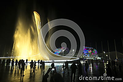Evening show of singing fountains in the Olympic Park Sochi Editorial Stock Photo
