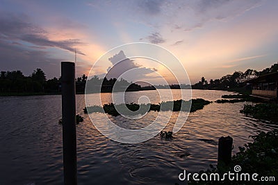 Evening sky at Tha Chin river(Maenam Tha Chin),Nakhon Pathom,Thailand Stock Photo