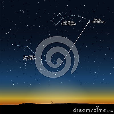 Evening starry sky with the constellation of Ursa Major and Ursa Vector Illustration