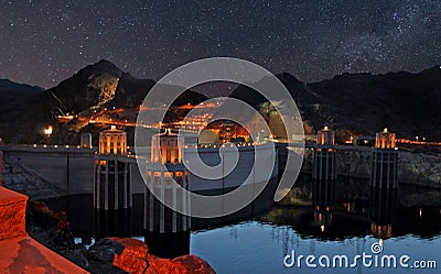 Evening Stars over Hoover Dam Stock Photo