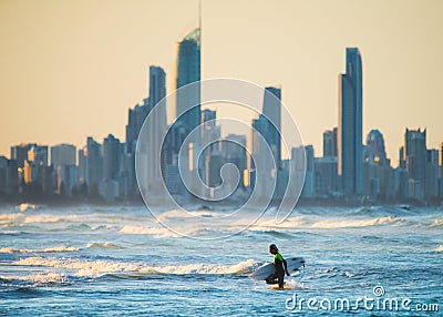 Evening Surfing in Gold Goast, Australia Editorial Stock Photo