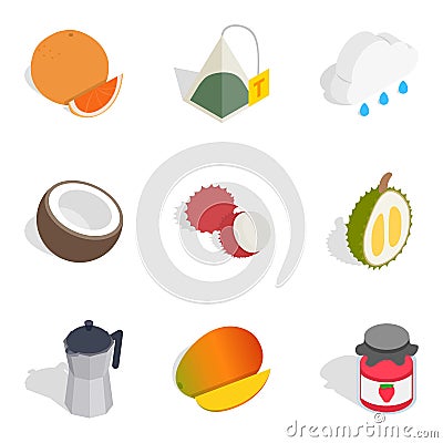 Evening tea icons set, isometric style Vector Illustration
